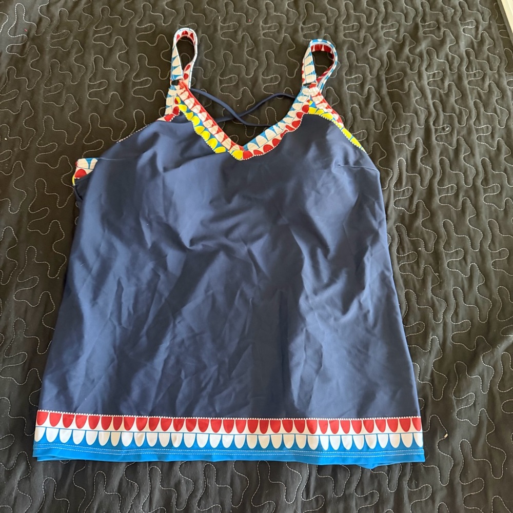 NWOT Navy Tankini Top with Multicolor Trim